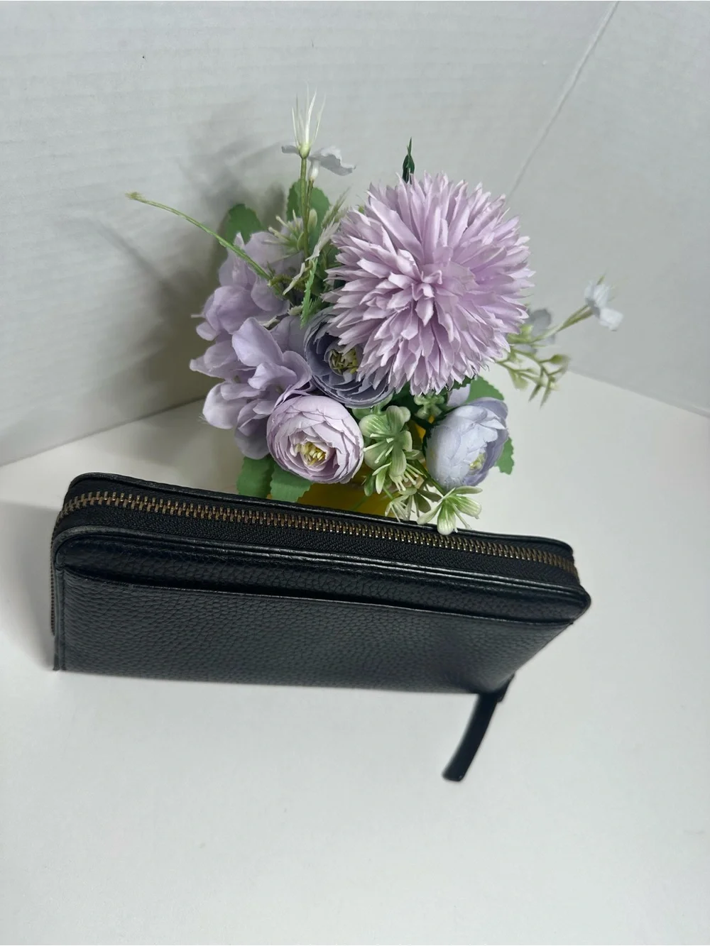 kate spade Black Pebbled Leather Zip Wristlet Wallet with Tassel